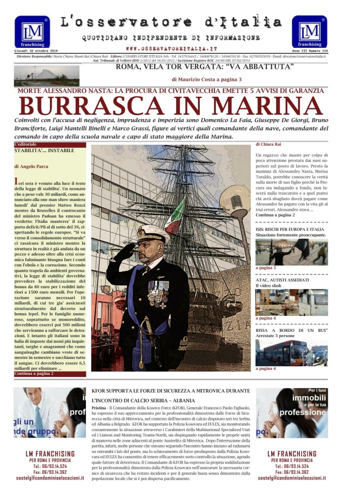 L'osservatore d'Italia edizione del 16 Ottobre 2014
